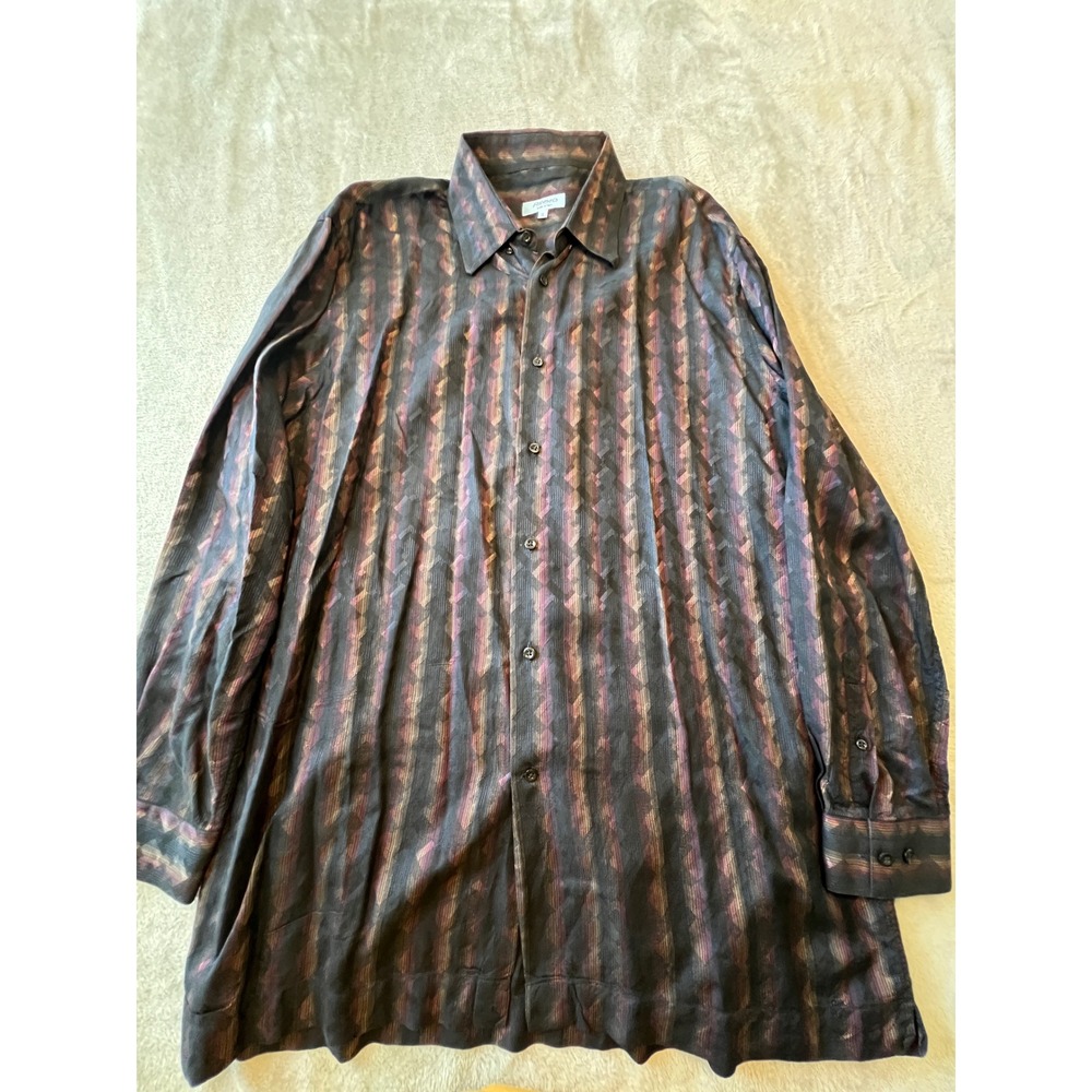 Allora Button Down Shirt Mens XL Black Multicolor Geometric Italy